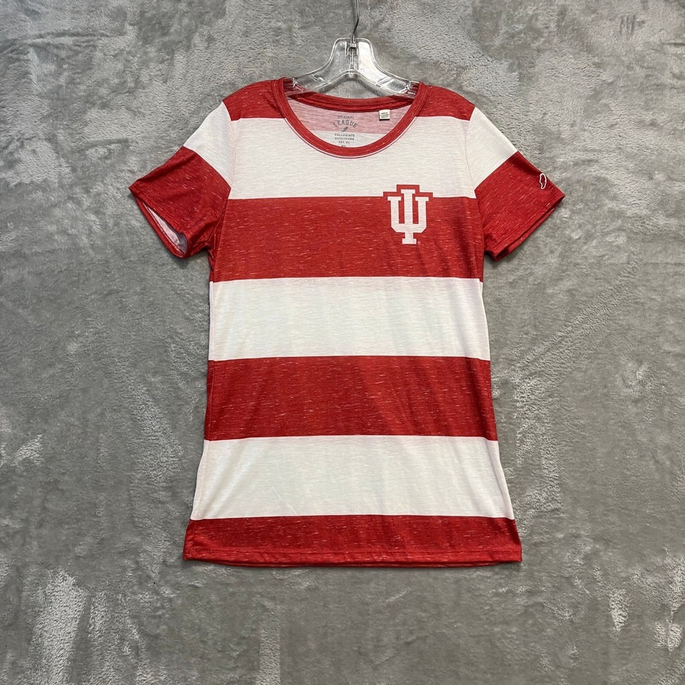 League Indiana University T-Shirt Womens XL Red White Striped Hoosiers Slub Tee